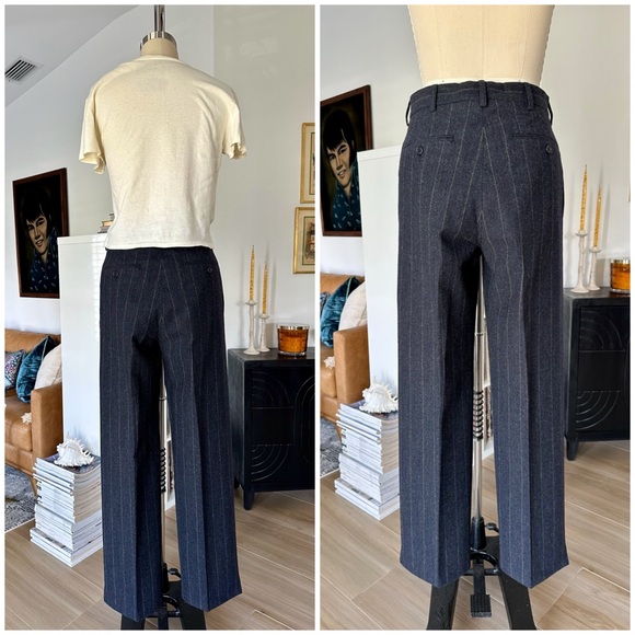 Vintage 90’s DKNY Pinstriped Wool High Waist Straight Leg Trousers - Picture 3 of 16